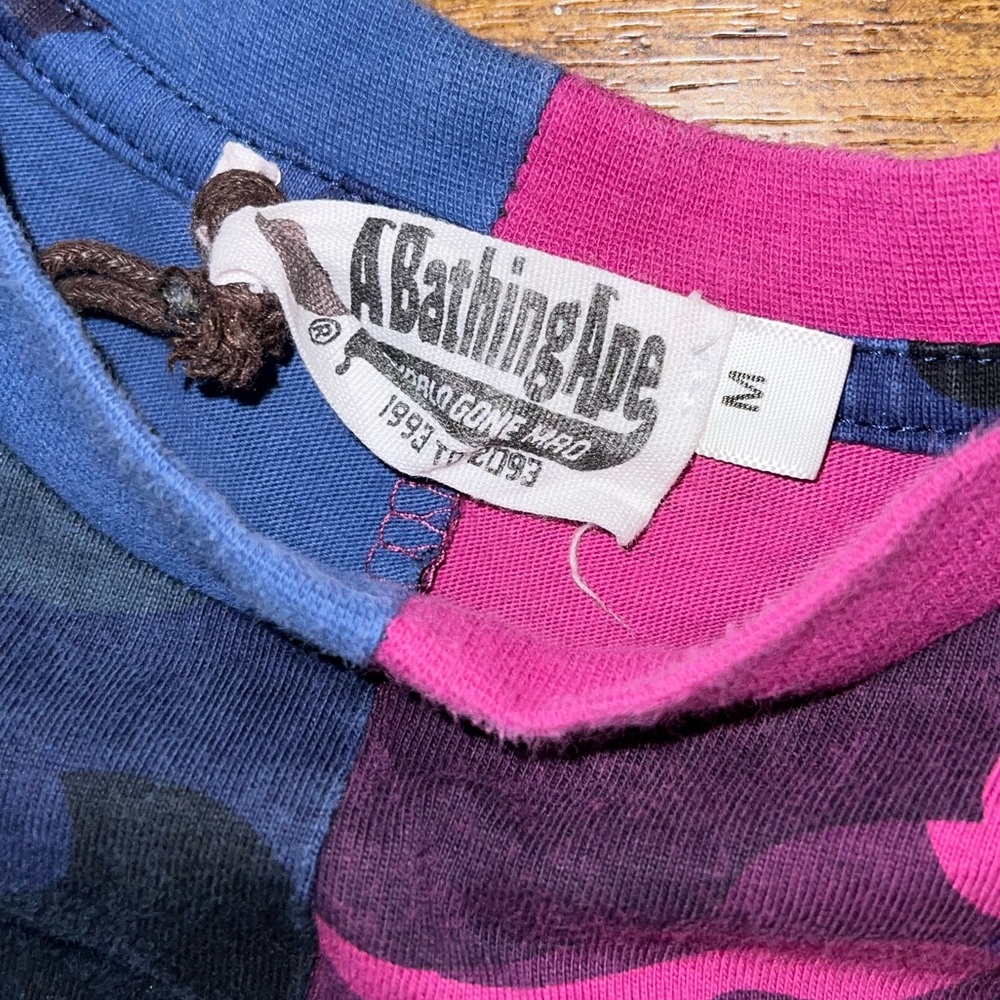 A BATHING APE BAPE World Gone Mad Pink Blue Camo Split Short Sleeve Shirt Size M - Picture 7 of 9
